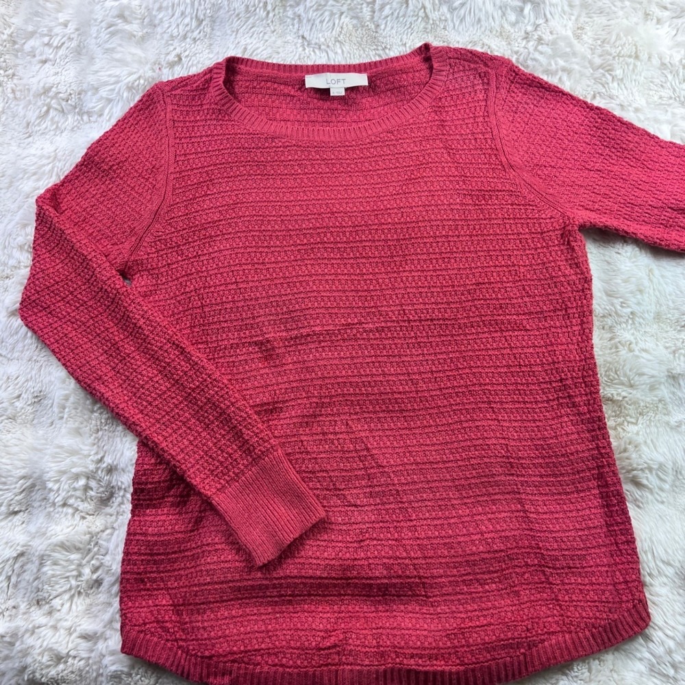 Loft Womens Small Pink Textured Knit Long Sleeve Crew Neck Sweater Raspberry A30